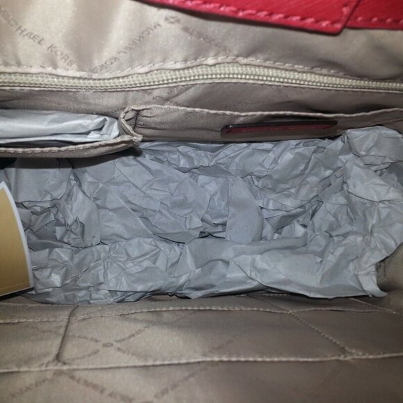 MICHAEL KORS-BRIDGETTE-Large Tote Satchel/Shoulder-Natural/Scarlet-NWT - Picture 9 of 10